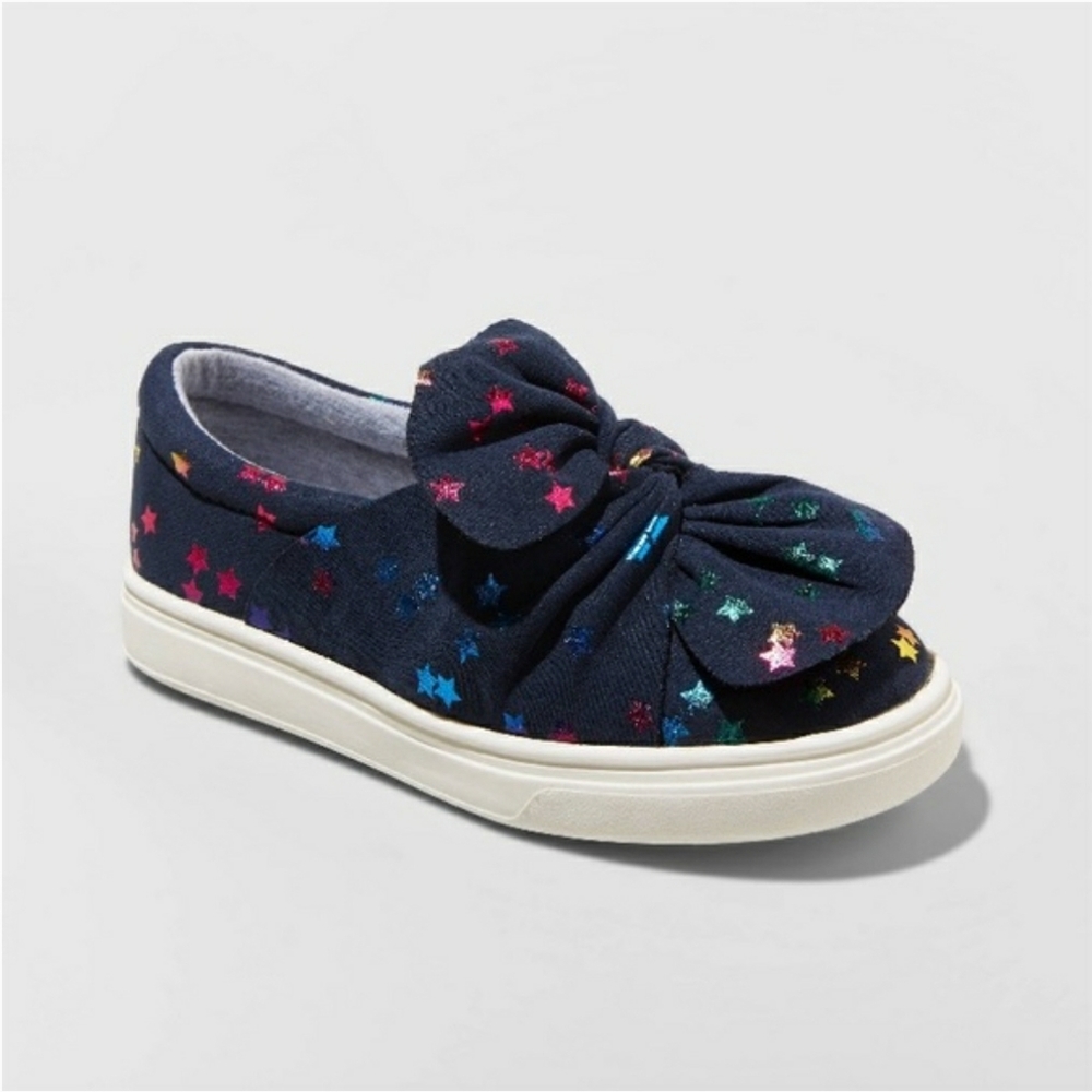 Cat & Jack Sneakers Mae Stars Bow Navy Blue Slip-o